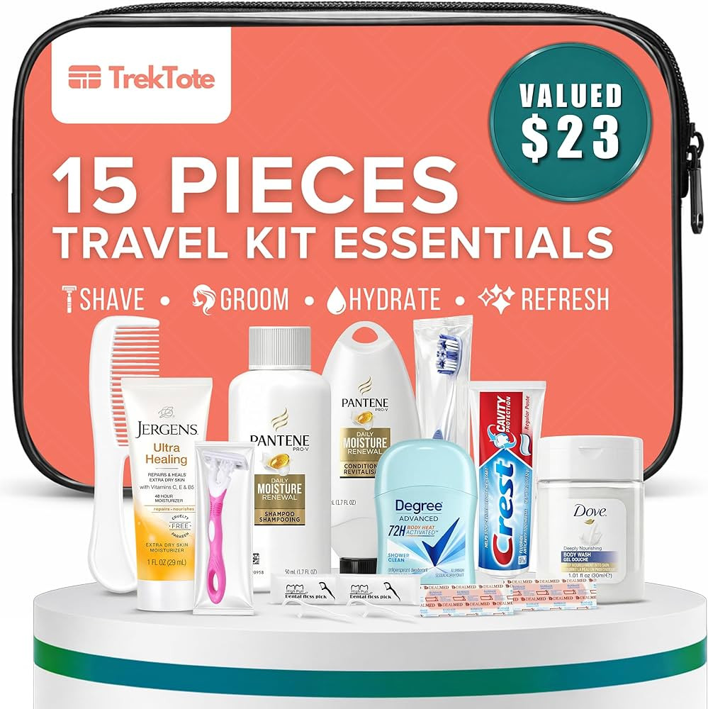 TrekTote 15 Piece Set Women’s Travel & Hygiene Kit with Clear Toiletry Bag, Personal Care Essen... | Amazon (US)