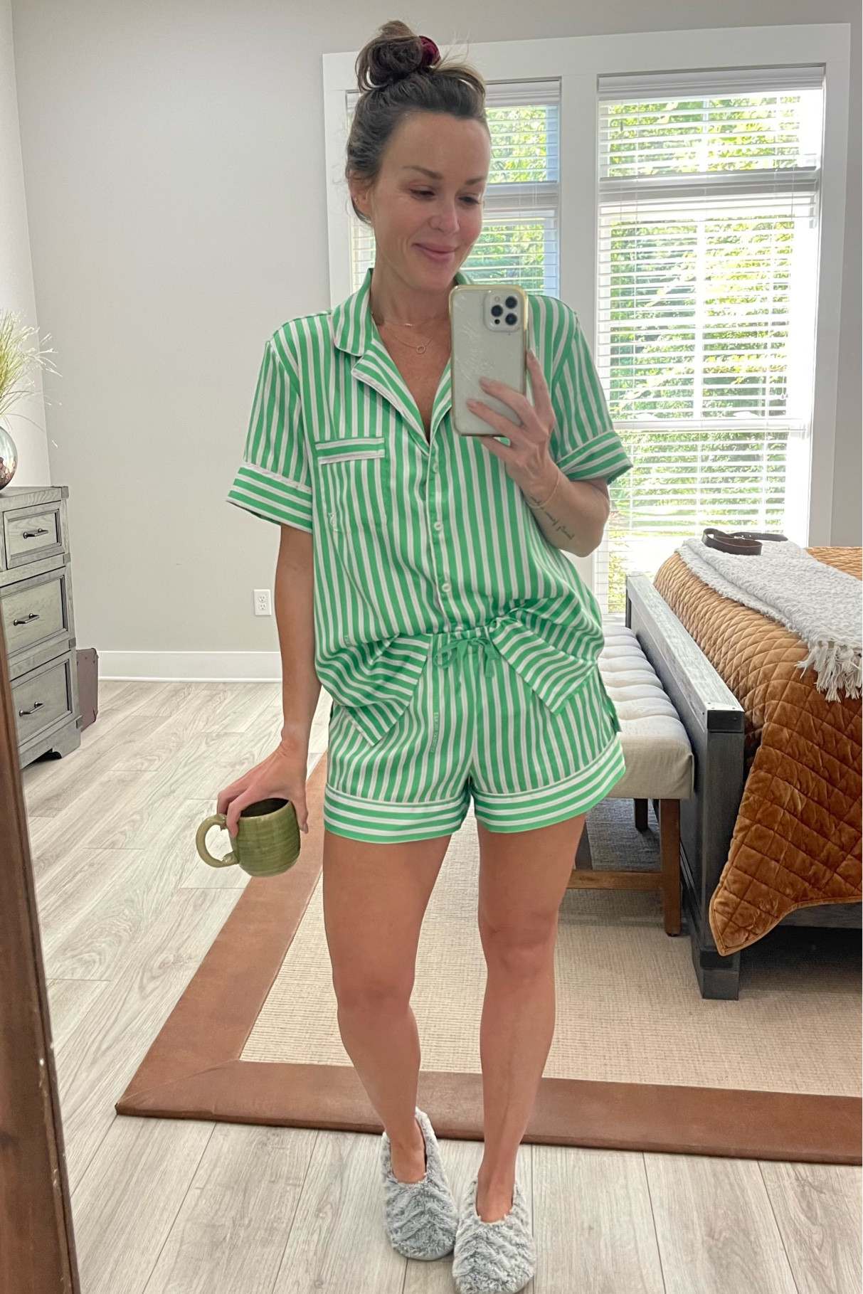 These satin pajamas are the most comfortable and lightweight I've ever owned. 💚

They're my new favorite set for the spring and summer months. ☀️ Both the quality and feel are amazing! 

I'm wearing a size medium. 

#LTKFindsUnder100 #LTKOver40 #LTKSeasonal
