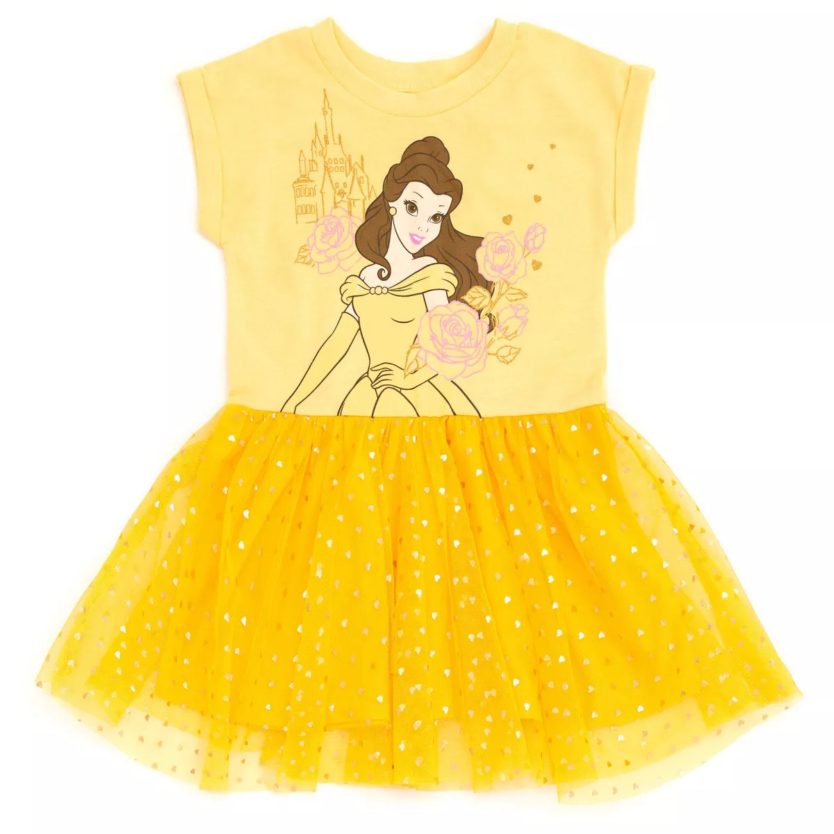 Disney Princess Belle Little Girls Tulle Dress Yellow 7-8 | Target