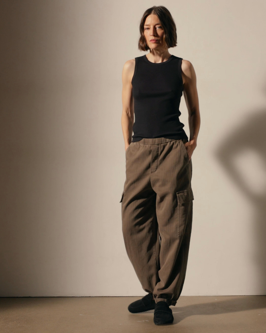 Cotton Gauze Ribbed Tank - Black | James Perse (US)