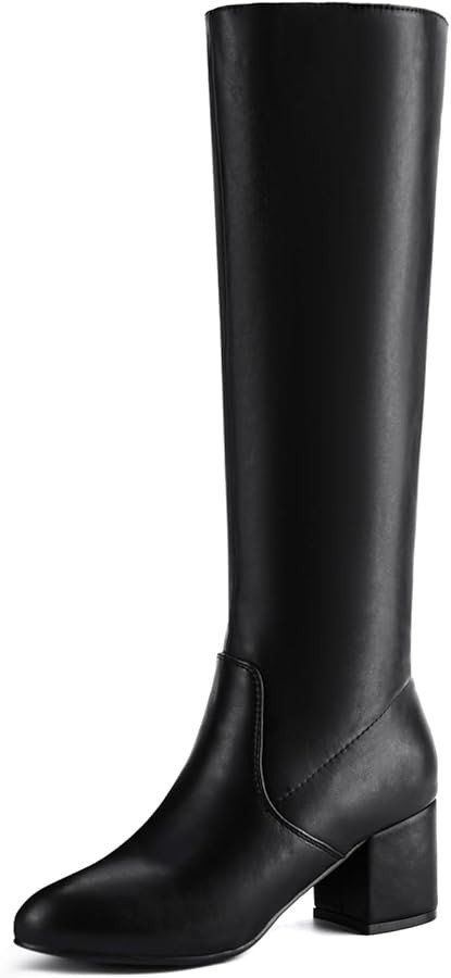 Shoe'N Tale Knee High Boots for Women Block Chunky Heel Boots with Side Zipper | Amazon (US)