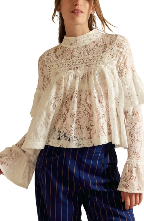 Free People Lilabeth Sheer Lace Top in Clean Ivory at Nordstrom, Size Small | Nordstrom