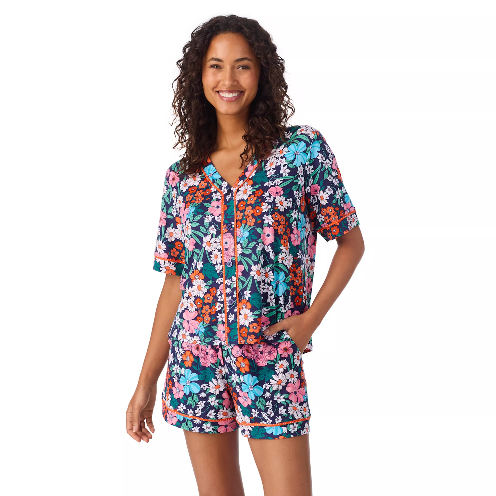 Women's Cuddl Duds® Short Sleeve Pajama Top & Pajama Boxer Short Set | Kohl's