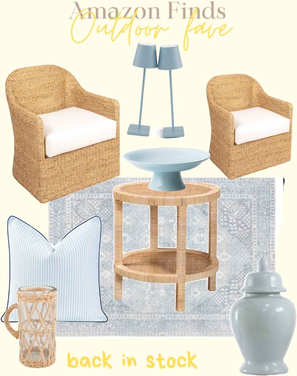 Hofdeco Premium Coastal Hampton Style Patio Indoor Outdoor Pillow Cover Only, 20"x20" Water Resistant for Backyard, Couch, Blue Stripe | Amazon (US)