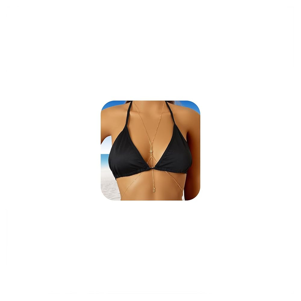 14K Gold Body Chains for Women, Sexy Layered Belly Waist Chain Bikini Bra Chain, Summer Beach Rhi... | Amazon (US)