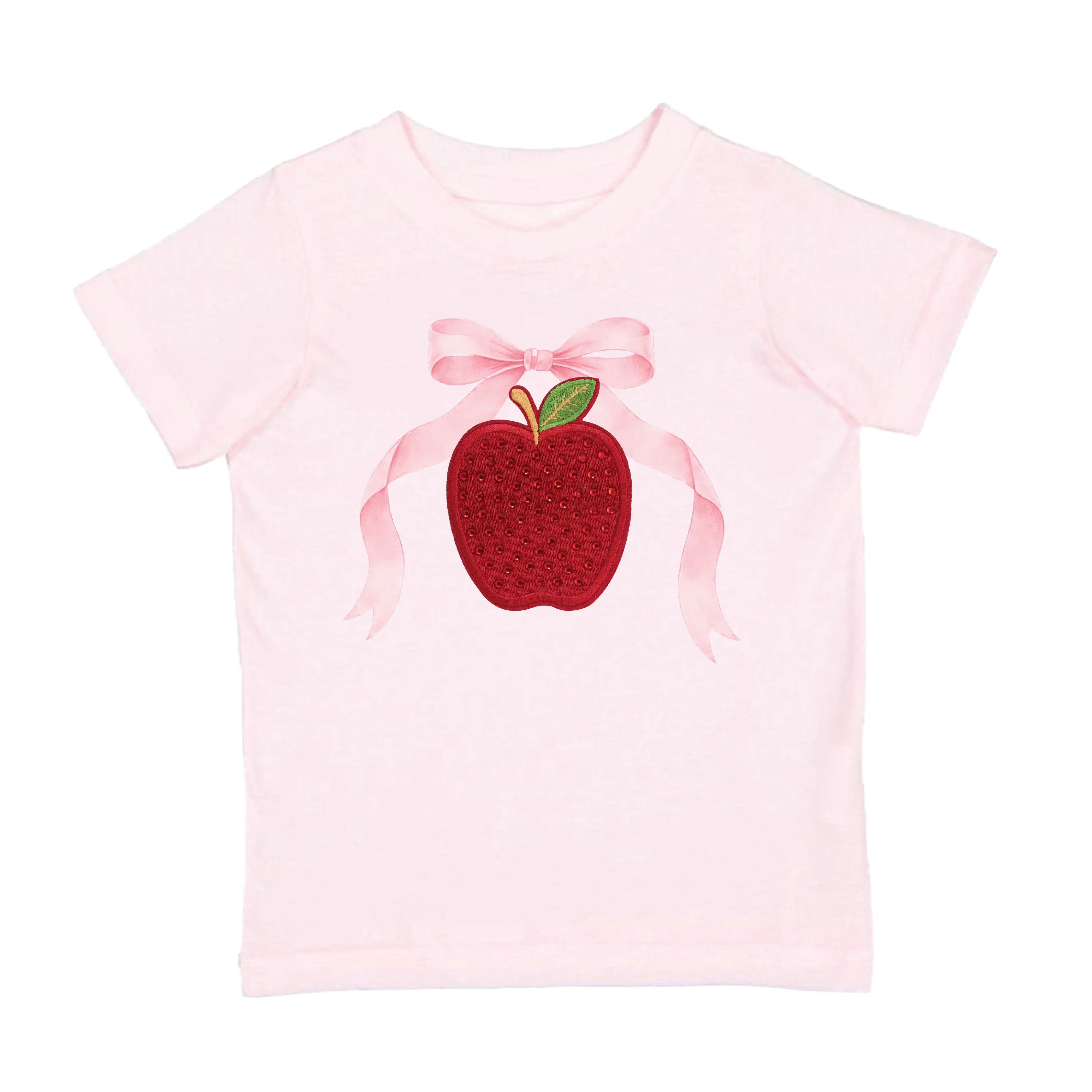 Apple Rhinestone Patch Short Sleeve T-Shirt | Sweet Wink