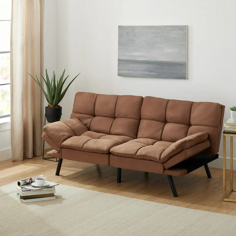 Mainstays Memory Foam Futon, Camel Faux Suede Fabric | Walmart (US)