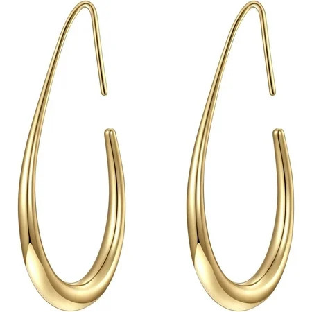 Lightweight Teardrop Hoop Earrings for Women - 14k Gold/White Gold Plated Large Oval Pull Through Hoop Earrings High Polished Statement Jewelry Gift for Women | Walmart (US)
