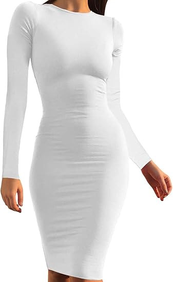 Mokoru Women's Casual Basic Pencil Dress Sexy Long Sleeve Bodycon Midi Club Dress | Amazon (US)