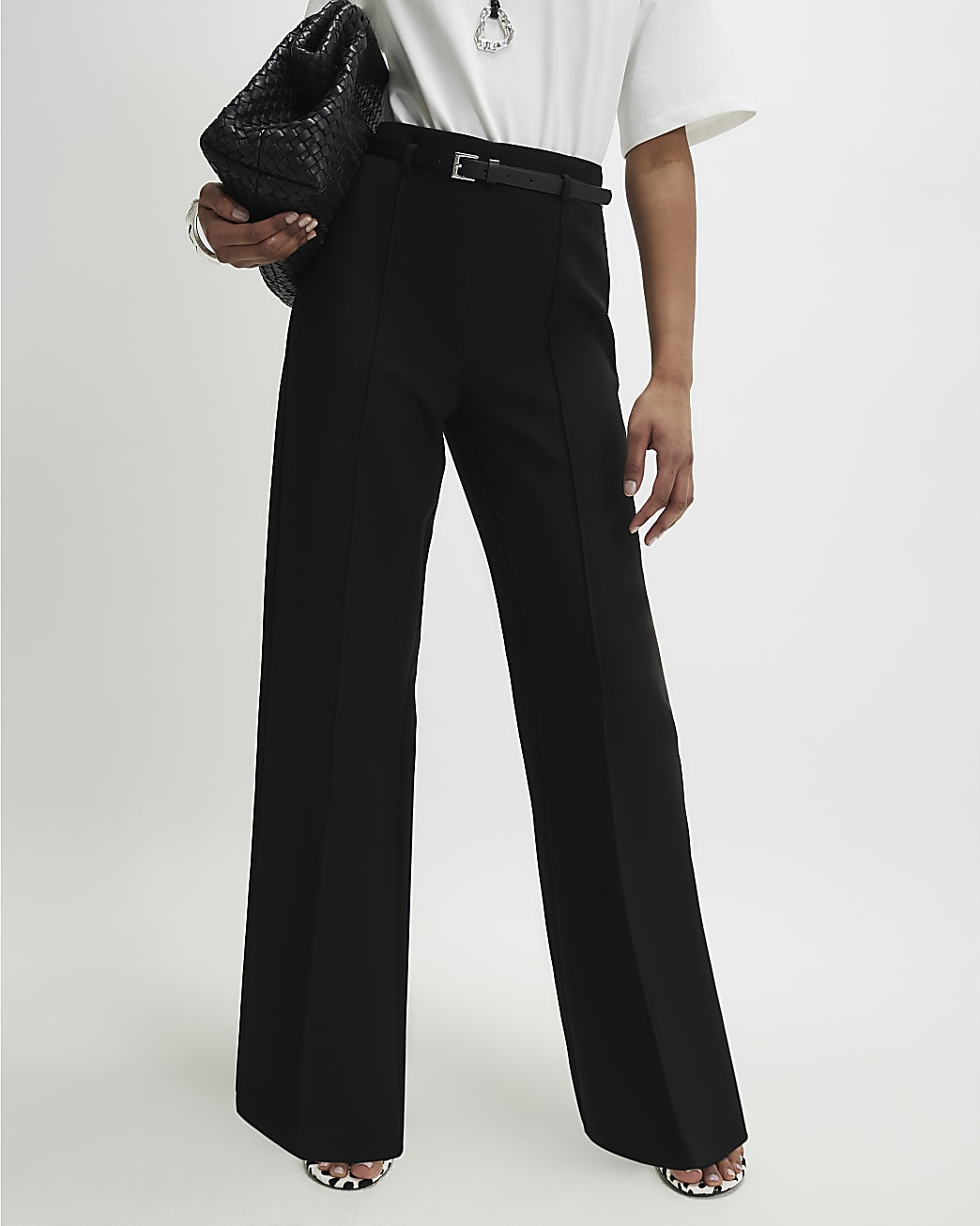 Black Belted Straight Leg Trousers | River Island UK & IE