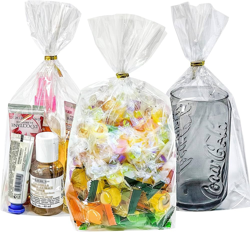 Bottom Gusset Clear Gift Bags: 50 Pcs 6" x 9" Cellophane Gift Bags with Twist Ties - Perfect for ... | Amazon (US)