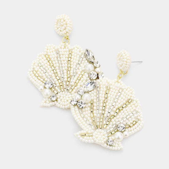 Pearl Seed Bead Shell Dangle Earrings | Etsy | Etsy (US)