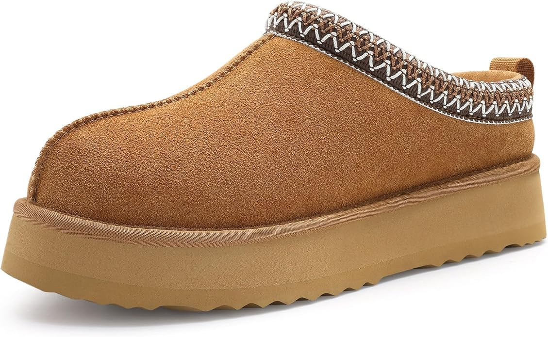 KIDMI Genuine Suede Platform Slippers for Women Fuzzy Winter Warm Shoes Indoor Outdoor | Amazon (US)