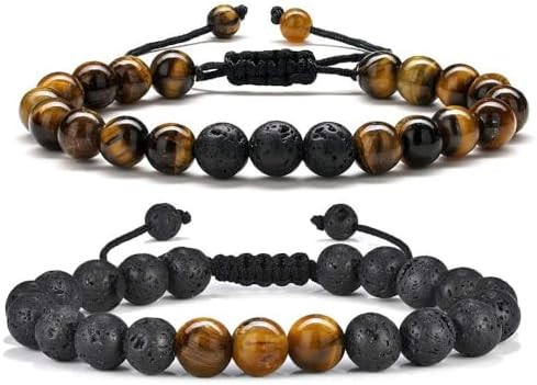 M MOOHAM Beaded Bracelets for Mens Gifts - Natural Stone 8mm Tiger Eye Matte Agate Lava Rock Brac... | Amazon (US)