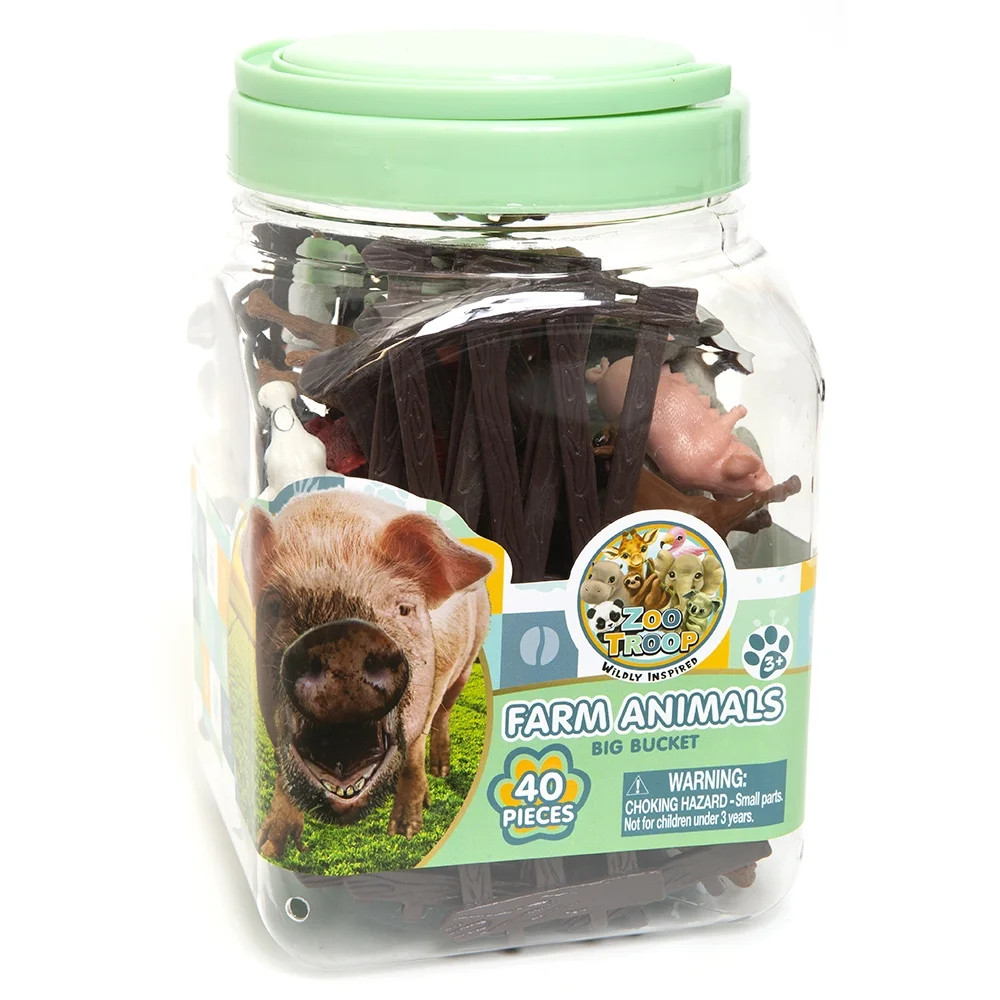 Zoo Troop Big Bucket of Farm Animals Set – 40-Piece Play Set for Kids Aged 3+ | Farm Life Adven... | Walmart (US)