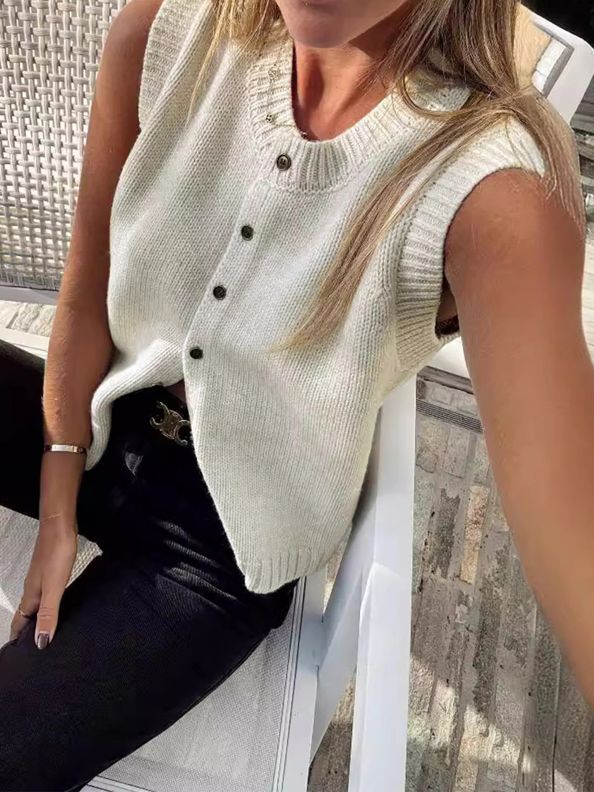 Casual Button Up Sweater Vest | Commense
