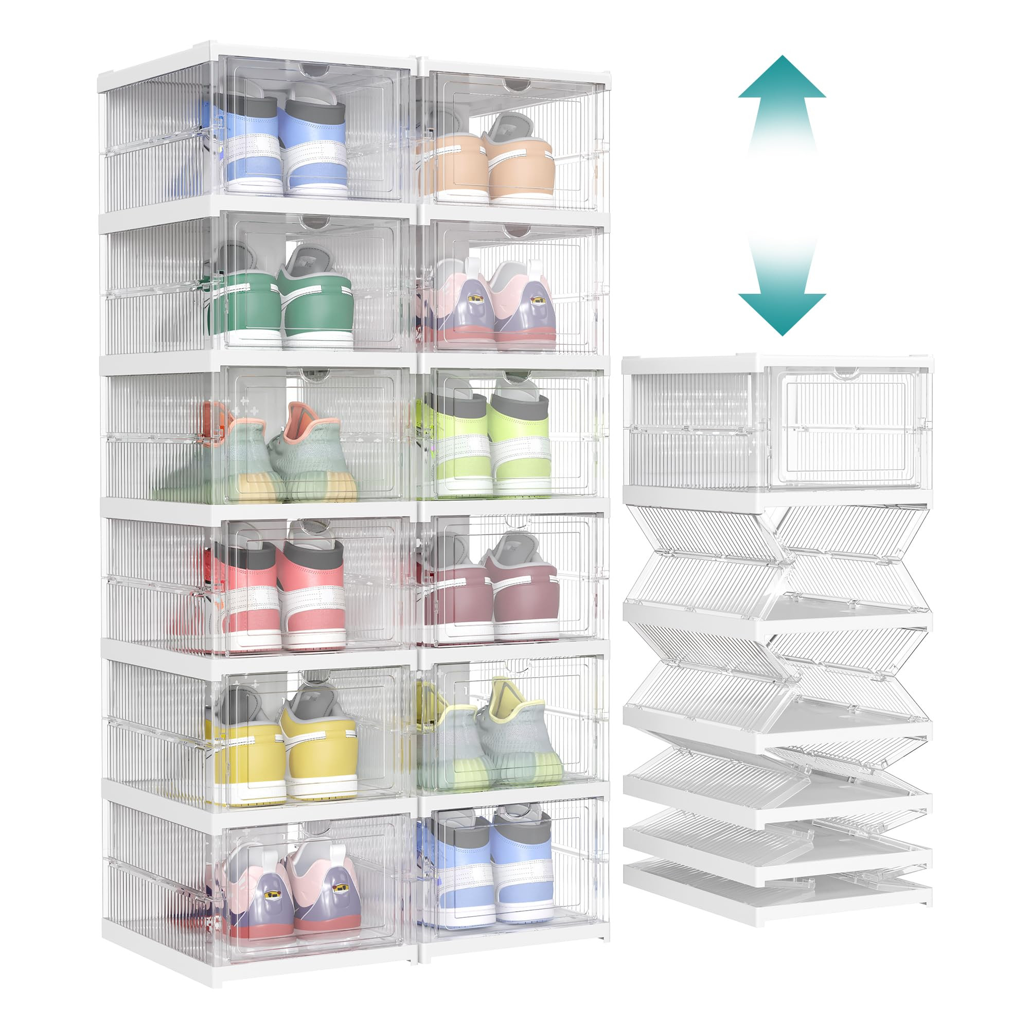 SONGMICS Foldable Shoe Boxes, Pack of 12 Stackable Shoe Storage Organizer, Set of 2 Integraed Sho... | Amazon (US)