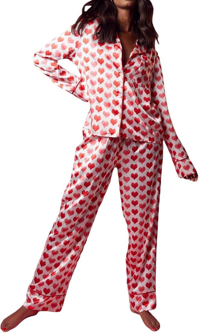 Amiblvowa Women Pajamas Set 2 Piece Pants Set Pjs Plaid Feather Trim Long Sleeve Button Shirt Top... | Amazon (US)