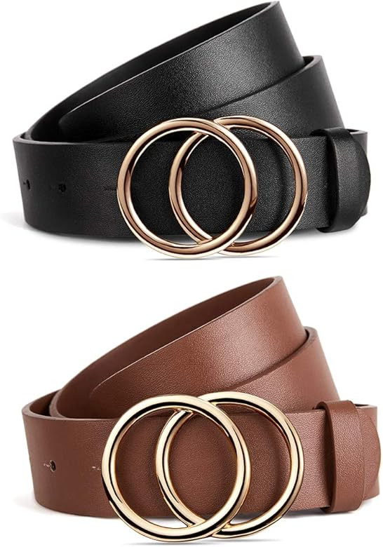 BROMEN 2 Pack Belt for Women Leather Belts for Dress Jeans Pants Waist Belt with Double O-Ring Bu... | Amazon (US)