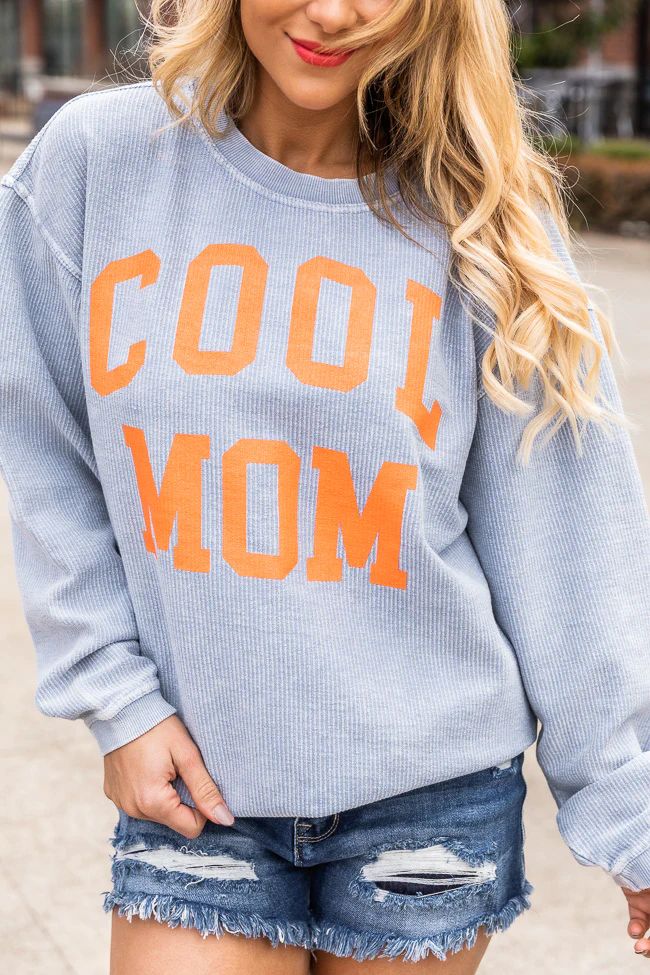 Cool Mom Faded Denim Corded Graphic Sweatshirt | Pink Lily