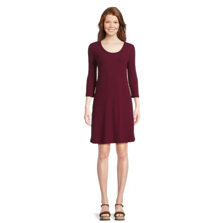 Time and Tru Women's Rib Knit Dress with 3/4-Length Sleeves, Sizes XS-XXXL | Walmart (US)