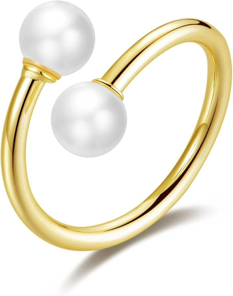 Philip Jones 18k Gold Plated Adjustable Double Pearl Ring | Amazon (UK)