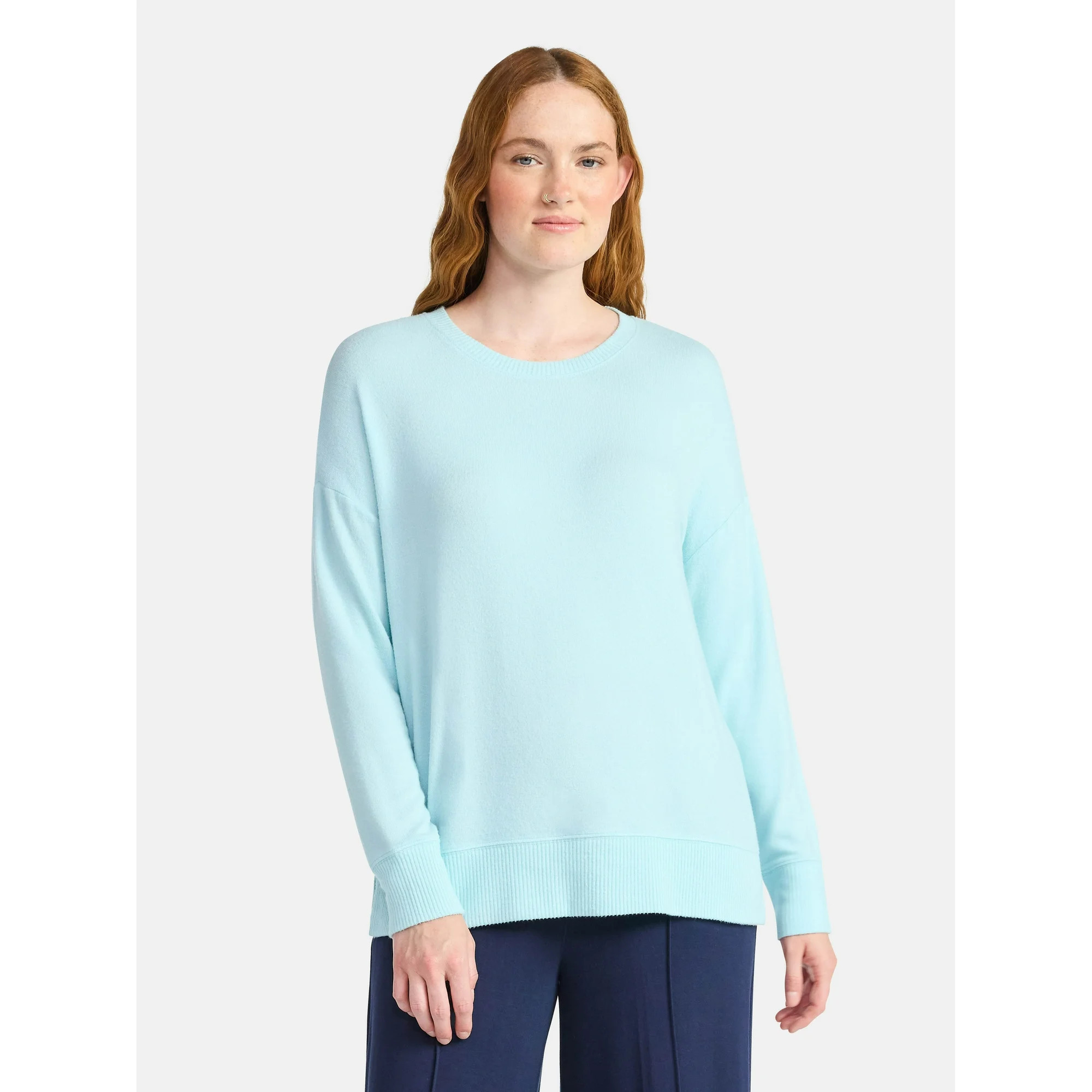 Time and Tru Women's Hacci Knit Tee with Long Sleeves, Sizes XS-XXXL | Walmart (US)