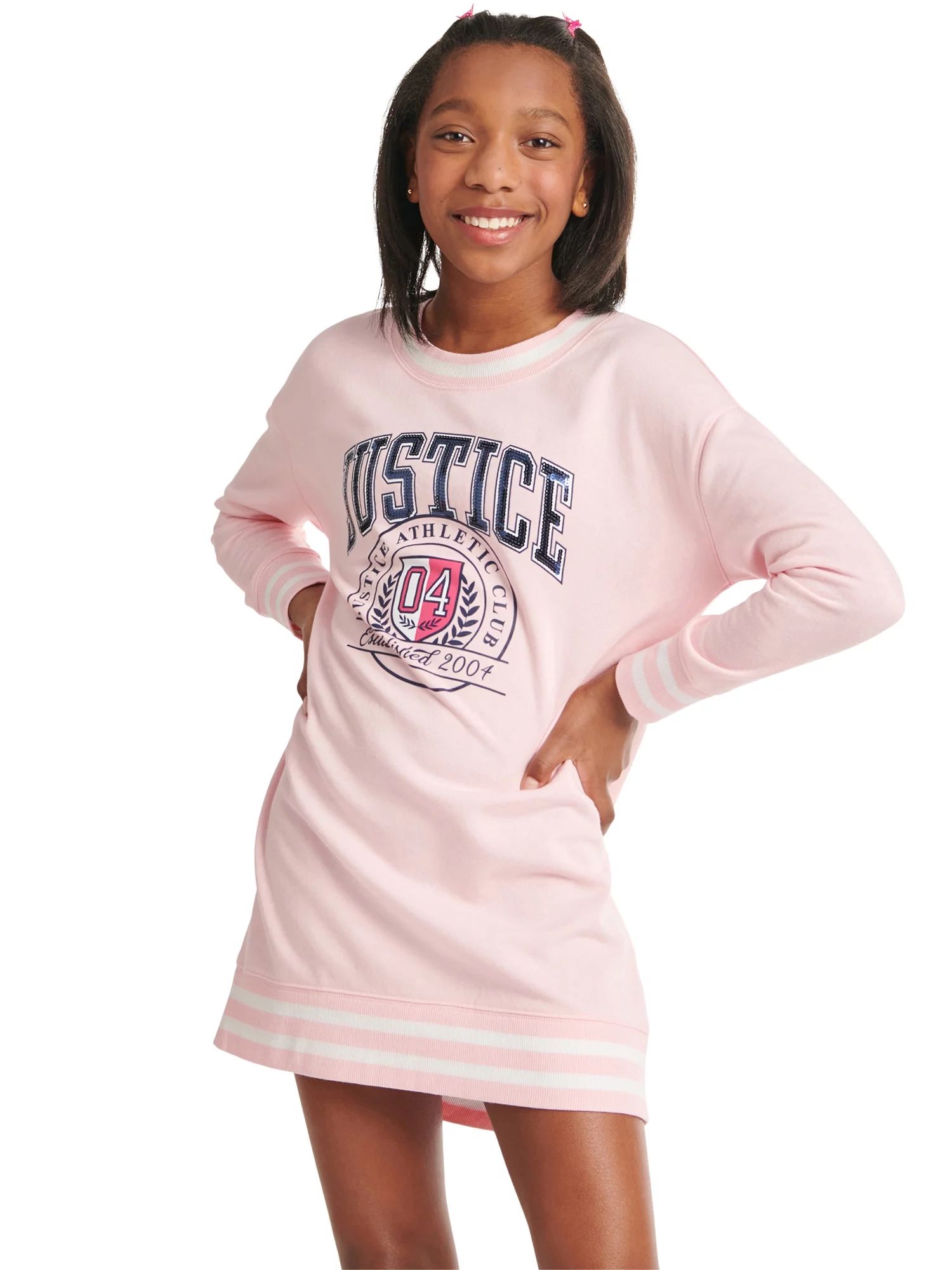 Justice Girls Rib Cuff Sweatshirt Dress, Sizes XS-XLP | Walmart (US)