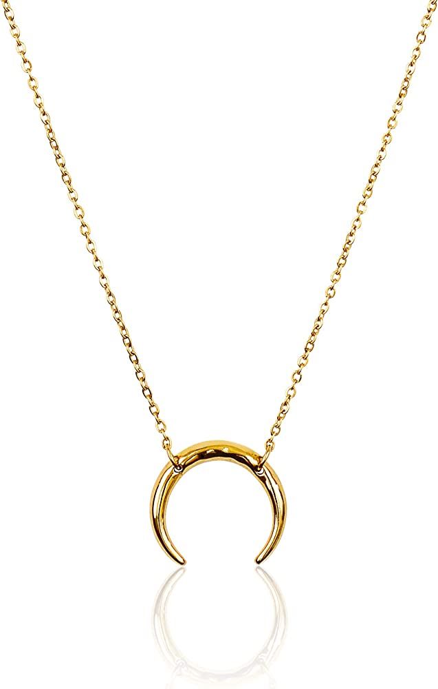 Benevolence LA Half Moon Necklace | Dainty Crescent Moon Necklace | 14k Gold Dipped Necklaces For... | Amazon (US)