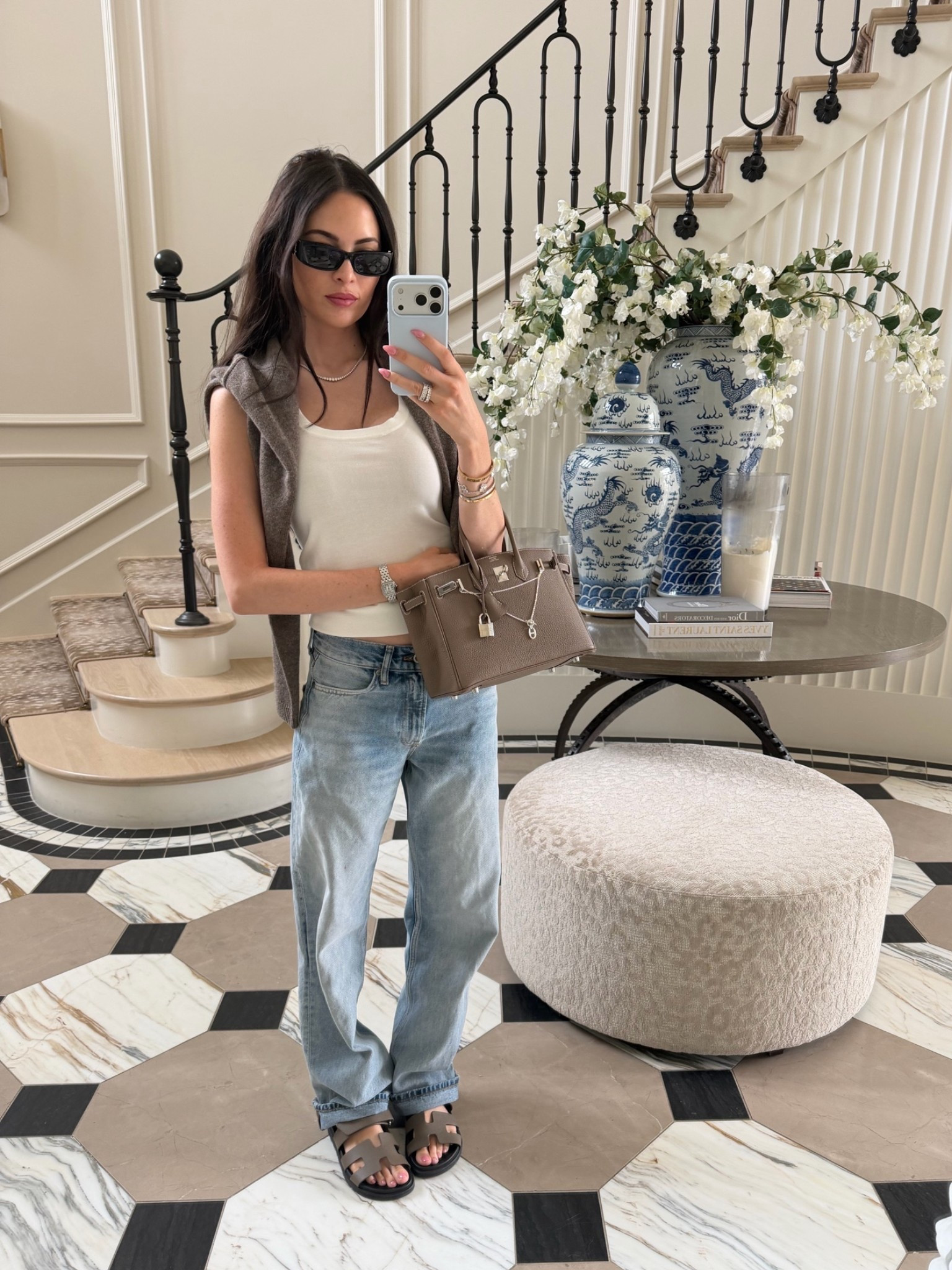 Wearing a S in the tank , XS in cardigan and 25 in denim