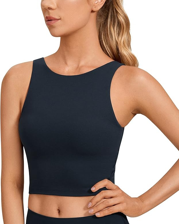 CRZ YOGA Womens Butterluxe High Neck Longline Sports Bra - U Back Padded Crop Workout Tank Top wi... | Amazon (US)
