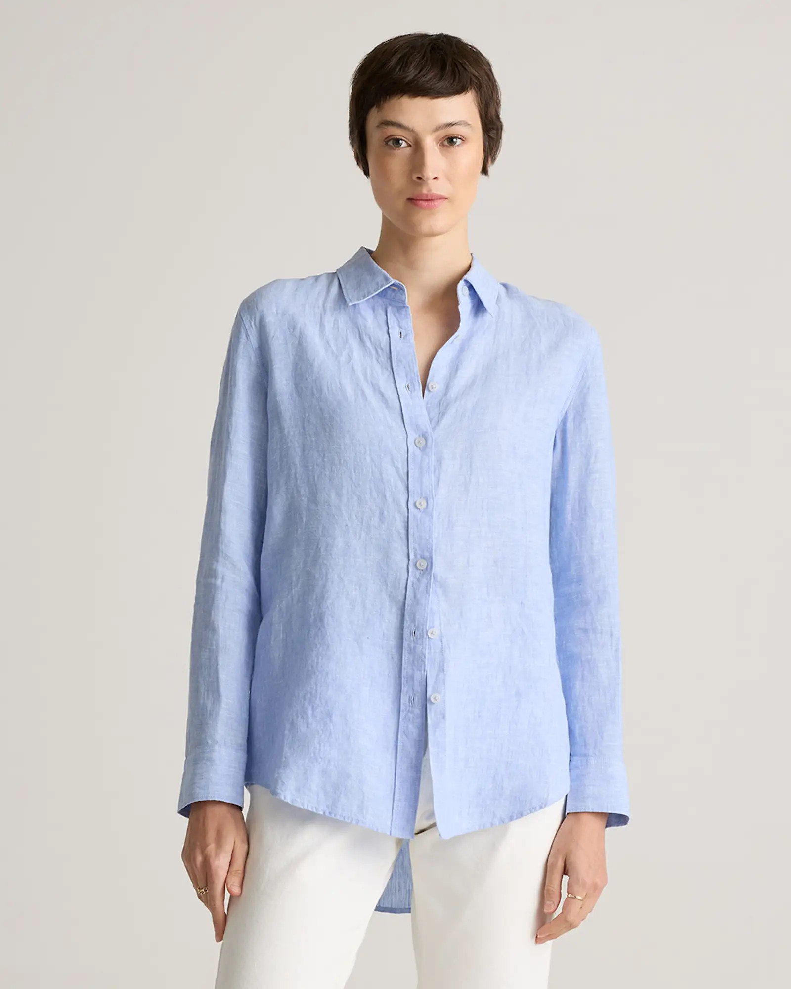 100% European Linen Long Sleeve Shirt in French Blue | Quince