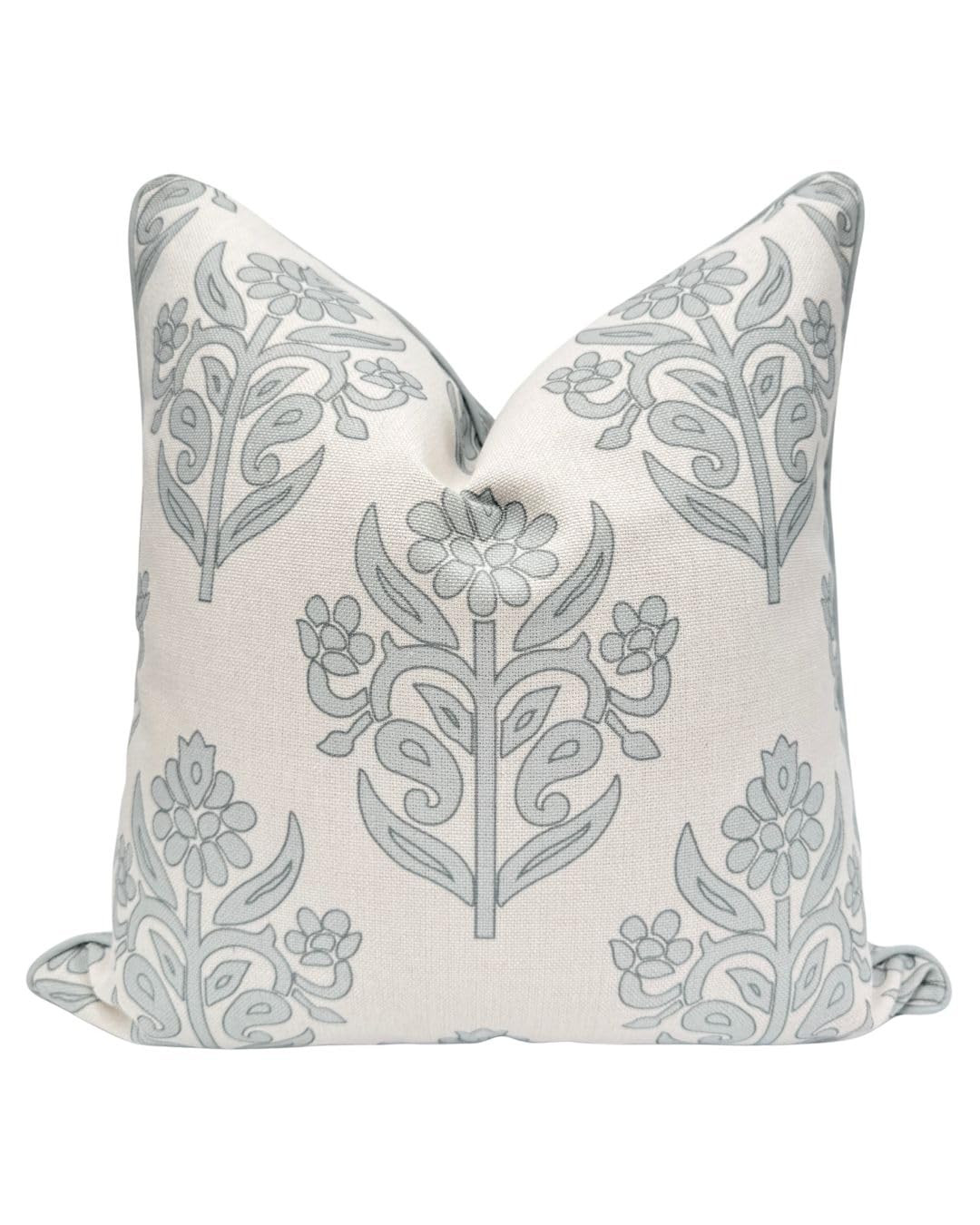 “The Naples” Floral Block Print Pillow Cover – Grey and White Blue Decorative Throw Pillow ... | Amazon (US)