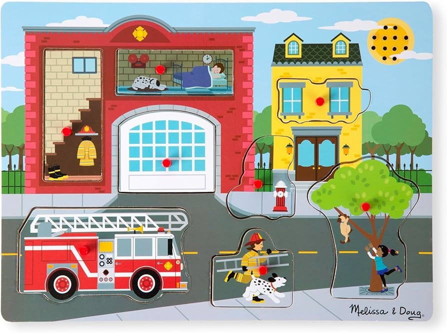 Melissa & Doug Around the Fire Station Sound Puzzle - Wooden Peg Puzzle (8 pcs) | Amazon (US)