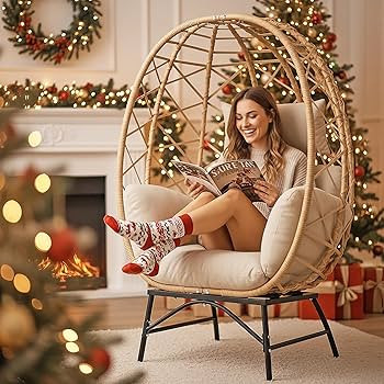 SWITTE Wicker Egg Chair Outdoor, Oversized Patio Lounge Chairs with Cushion for Indoor Living Roo... | Amazon (US)