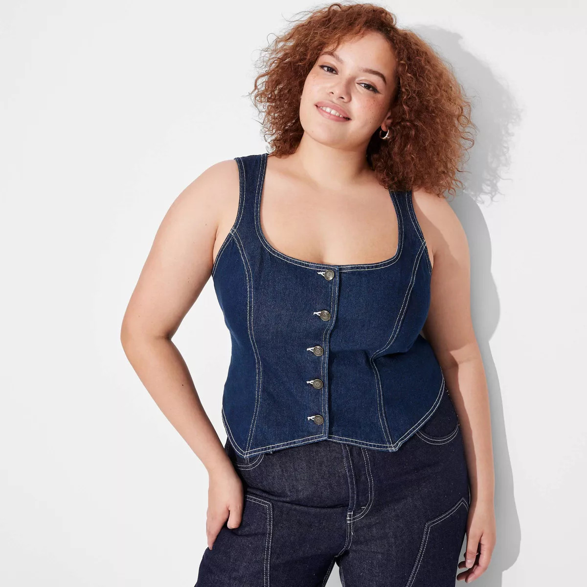 Women's Denim Corseting Tank Top - Wild Fable™ Blue Denim | Target