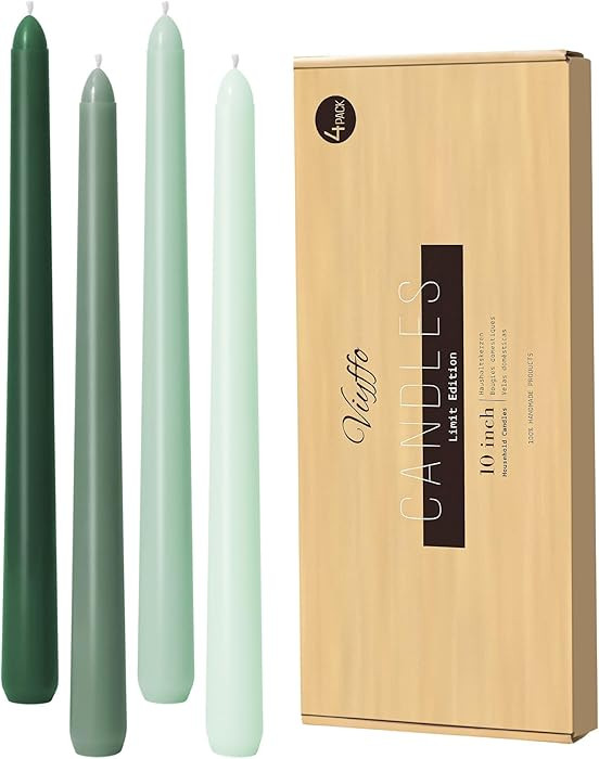 Viyffo Taper Candles 10 Inch Green 4 Pack Unscented, Smokeless Long Tall Tapered Candlesticks Wed... | Amazon (US)