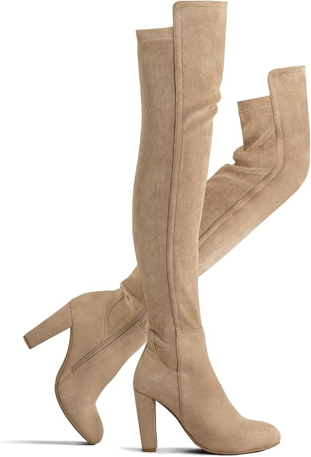 Shoe'N Tale Women Faux Suede Chunky Heel Stretch Over The Knee Thigh High Boots | Amazon (US)