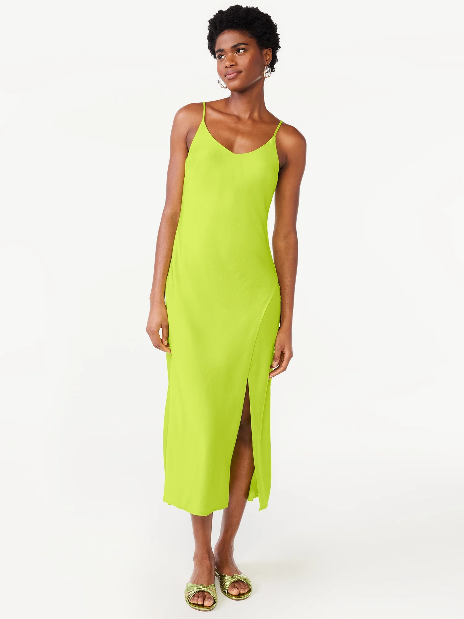 Scoop Women's Satin Midi Slip Dress with Side Slit, Sizes XS-XXL | Walmart (US)