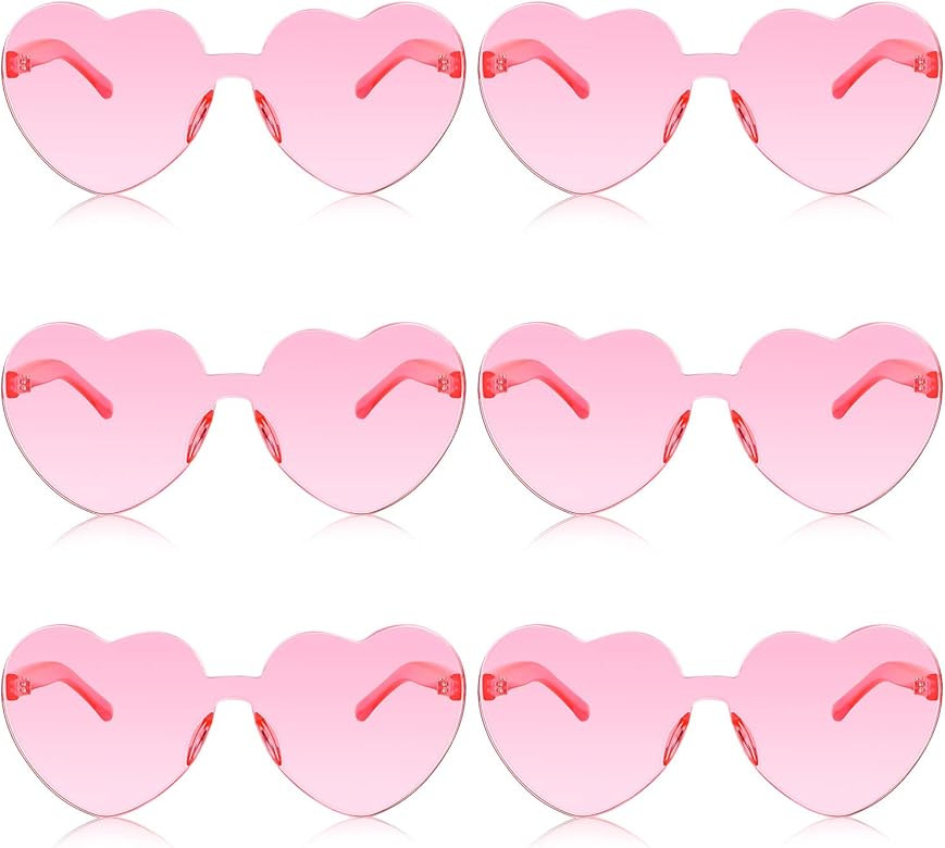 Frienda 6 Pieces Heart Sunglasses Pink Sunglasses Heart Shaped Sunglasses for Party Cosplay | Amazon (US)