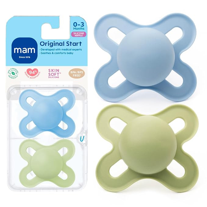 MAM Original Start Baby Pacifiers 0-3 Mths Skin Soft Silicone, 2 Pack | Amazon (US)