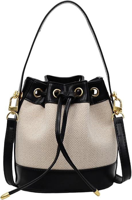 Small Crossbody Purse for Women, Bucket Bag | Leather Trim, Drawstring Closure | Amazon (US)