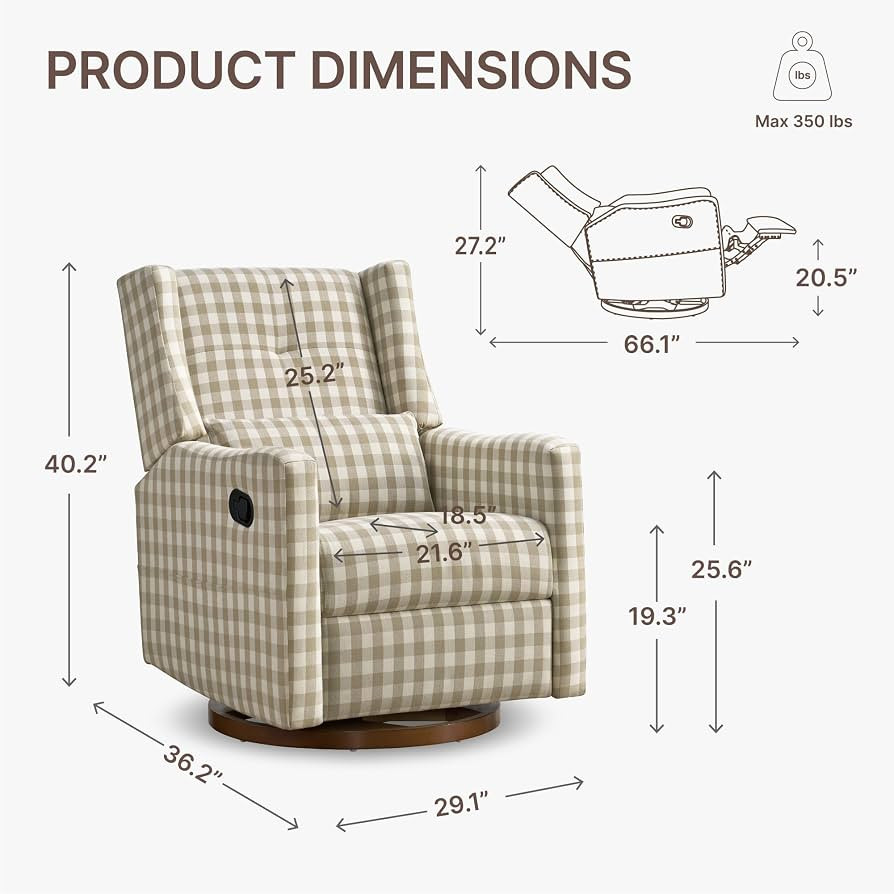 KISLOT Upholstered Recliner Swivel Glider Nursery Chair Reclining Performance Fabric Rocker with ... | Amazon (US)
