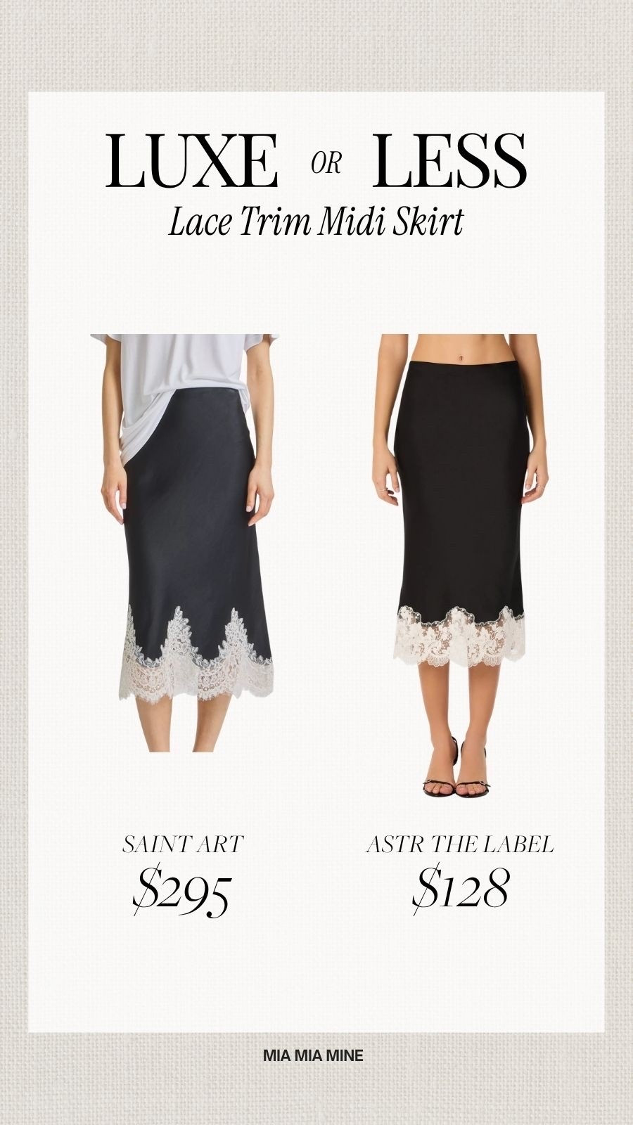 Save or splurge satin skirt  
Astr the label lace midi skirt / lace trim skirt

#LTKSeasonal #LTKOver40 #LTKWorkwear