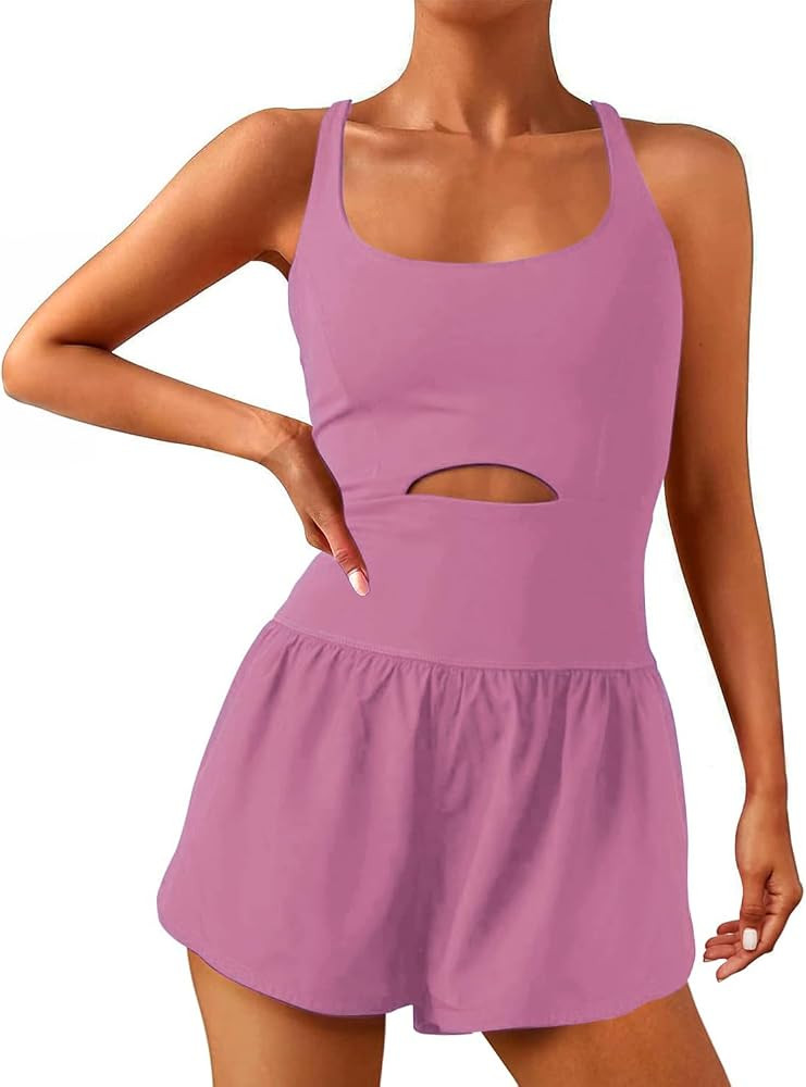 Wenlia Women Workout Romper Onesie with Padded Bras Sleeveless One Piece Outfits Shorts Atheletic... | Amazon (US)