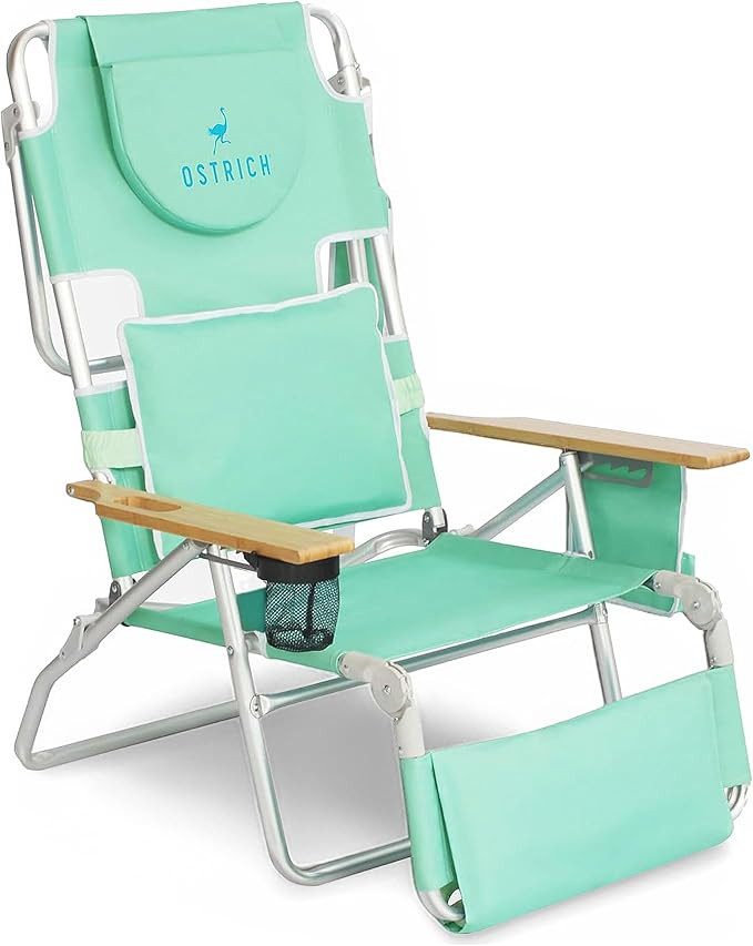 Ostrich Deluxe 3N1 Padded Beach Chair w/ Face Cushion & Arm Holes, Teal - Lightweight Folding Rec... | Amazon (US)