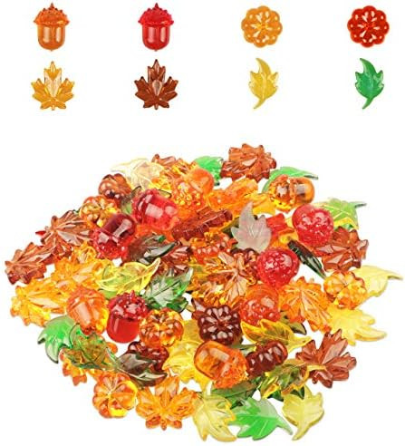 90 Pieces Acrylic Fall Decoration Acrylic Leaves Mini Pumpkin Maple Leaves Acorns for Autumn Fall Th | Amazon (US)