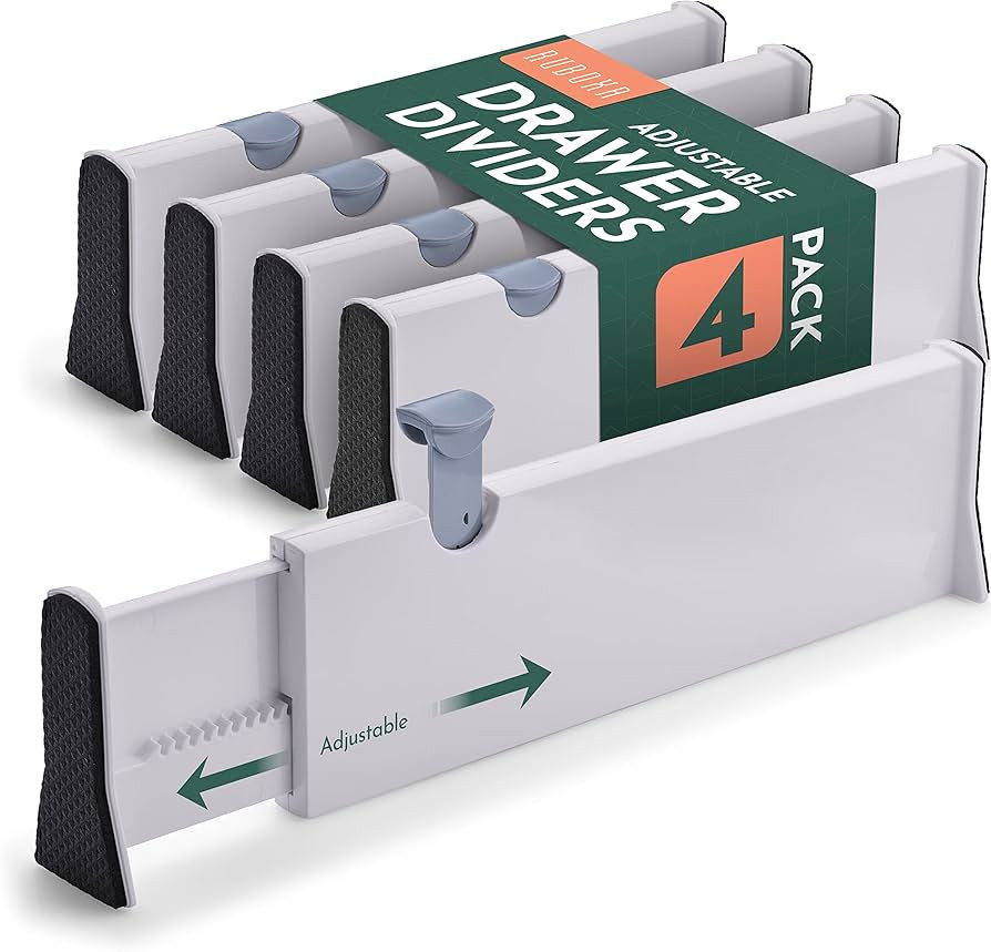 Adjustable Drawer Dividers, [4 Pack] Adjusting Length from 11 Inch - 17 Inch. Tall Drawer Organiz... | Amazon (US)