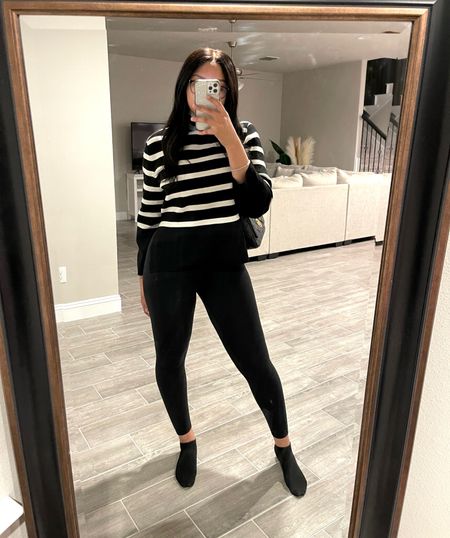 Loving striped sweaters this year 🖤🤍 wearing size small in this classic one from H&M and a size 6 in lululemon align leggings 

#LTKstyletip #LTKfindsunder100