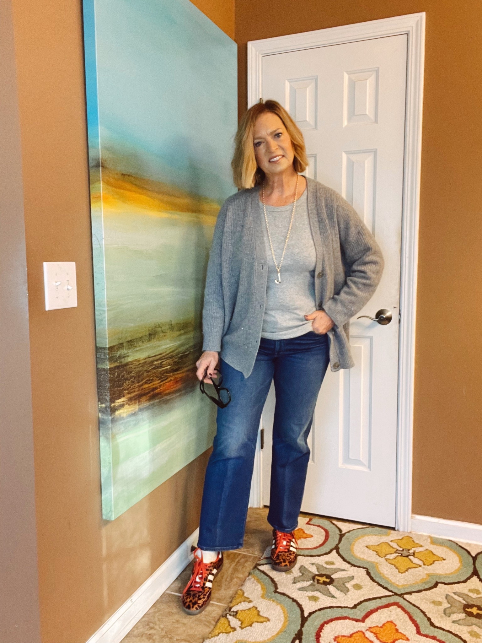 Mother Denim,
casual outfit,
everyday style,
over 50 style,
midlife fashion,
modern casual,
effortless outfit,
chic everyday look,
comfortable style,
elevated basics,
wardrobe staples,
capsule wardrobe,
timeless style,
classic with a twist,
neutral outfit,
fall layering,
winter layering,
year-round style,
casual chic,
easy outfit ideas,
weekend outfit,
running errands outfit,
travel outfit,
coffee run outfit,
get ready with me,
GRWM,
real life outfit,
wearable fashion,
flattering denim,
premium denim,
everyday denim,
straight leg jeans,
wide leg jeans,
relaxed fit jeans,
casual sweatshirt,
light layering piece,
effortless layers,
modern mom style,
stylish over 50,
confident style,
age confident fashion,
simple outfit formula,
mix and match wardrobe,
comfortable but chic,
laid back style,
easy to wear pieces,
elevated casual wear,
minimal outfit inspo,
real women style
Jenni Kayne cardigan
Free people
Mother kick it cropped
Tuckernuck
Adidas leopard sneakers 

#LTKSeasonal #LTKOver40 #LTKgrwm